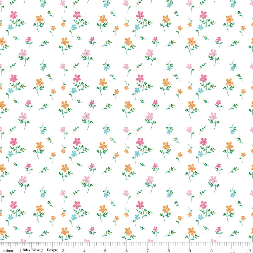 SALE Play Outside Flowers C9061 White - Riley Blake Designs - Flowers Floral - Quilting Cotton Fabric