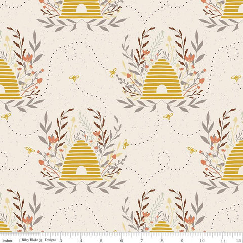 SALE Harmony Main C11090 Cream - Riley Blake Designs - Beehives Bees Bee Leaves - Quilting Cotton Fabric
