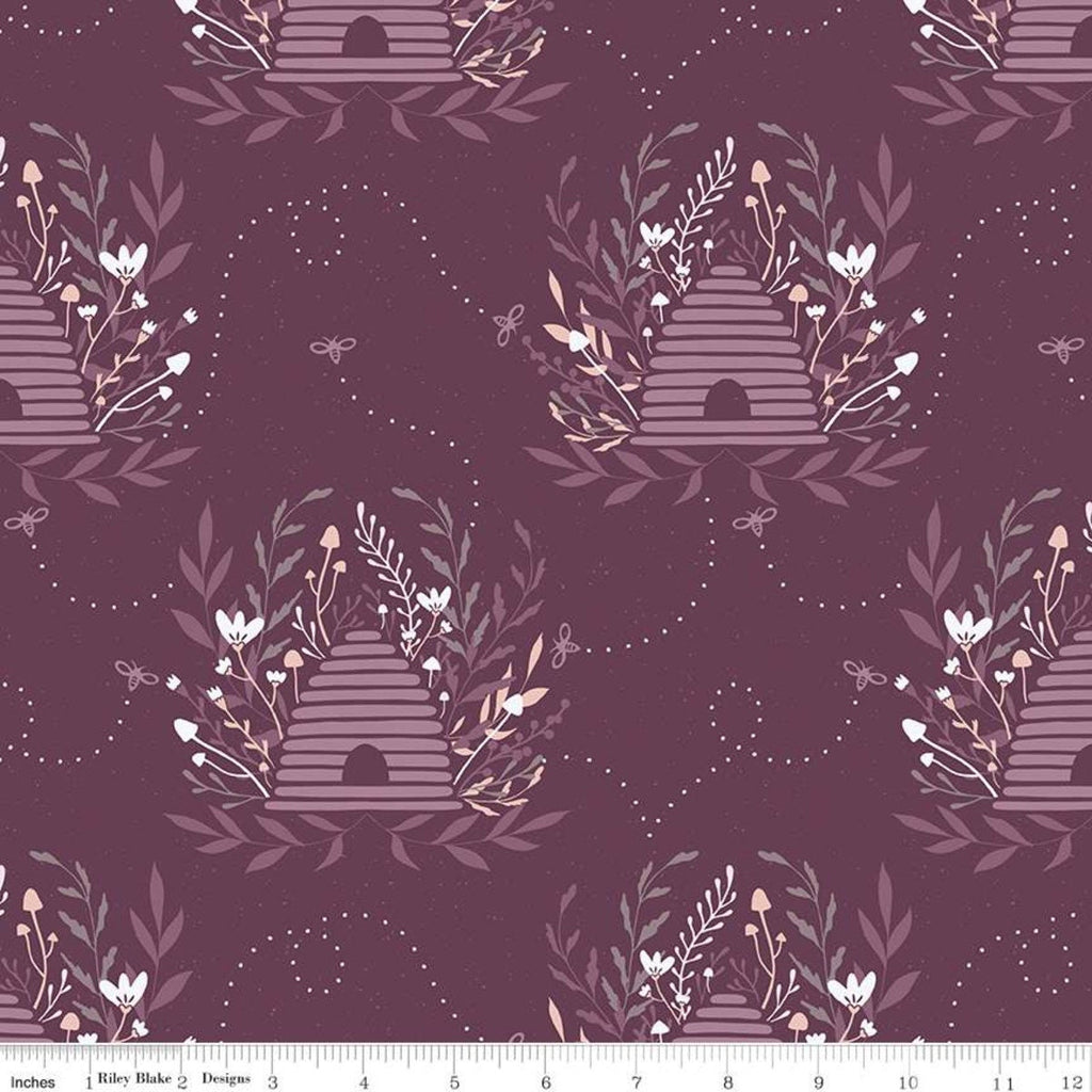 CLEARANCE Harmony Main C11090 Grape - Riley Blake Designs - Beehives Bees Bee Leaves Purple - Quilting Cotton Fabric