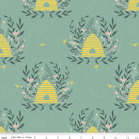 SALE Harmony Main C11090 Seafoam - Riley Blake Designs - Beehives Bees Bee Leaves Green - Quilting Cotton Fabric