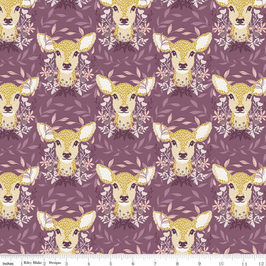 Fat Quarter End of Bolt - Harmony Oh Deer C11091 Grape - Riley Blake Designs - Deer Leaves Purple - Quilting Cotton Fabric