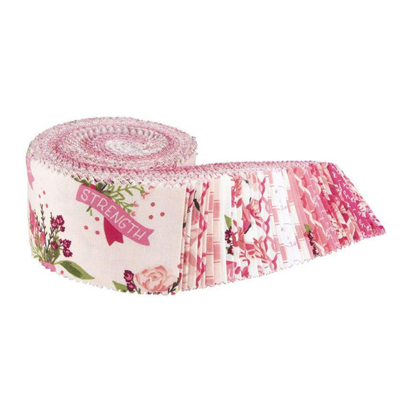 Hope in Bloom 2.5 Inch Rolie Polie Jelly Roll 40 pieces - Riley Blake - Precut Pre cut Bundle - Breast Cancer - Quilting Cotton Fabric