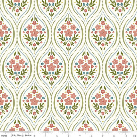 CLEARANCE Primrose Hill Damask C11061 Cream - Riley Blake Designs - Floral Flowers - Quilting Cotton Fabric