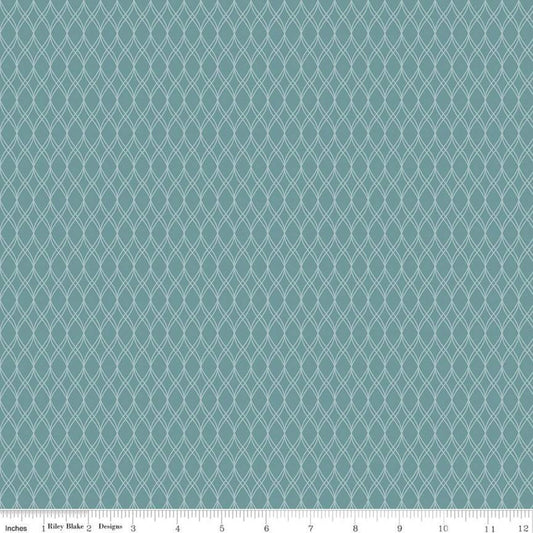 DEAL Primrose Hill Garden Trellis C11063 Teal - Riley Blake Designs - Geometric Helix Style - Quilting Cotton Fabric