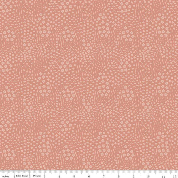 32" End of Bolt - SALE Primrose Hill Meadow C11064 Coral - Riley Blake Designs - Floral Flowers Tone-on-Tone - Quilting Cotton Fabric