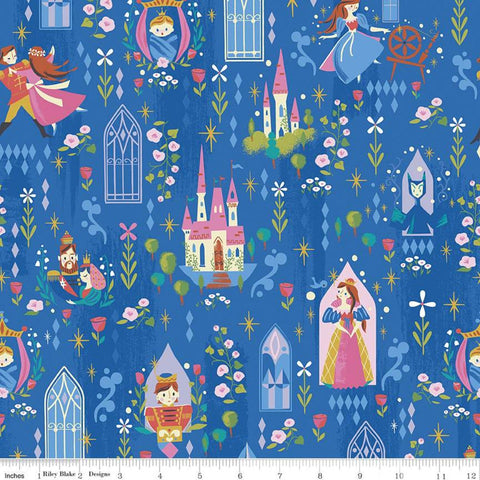 Little Brier Rose Main SC11070 Midnight SPARKLE - Riley Blake - Castles Princess Antique Gold SPARKLE Blue - Quilting Cotton Fabric