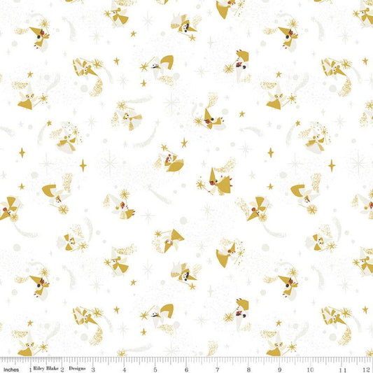 DEAL Little Brier Rose Fairies SC11073 White SPARKLE - Riley Blake Designs - Fairy Godmothers Antique Gold SPARKLE - Quilting Cotton Fabric
