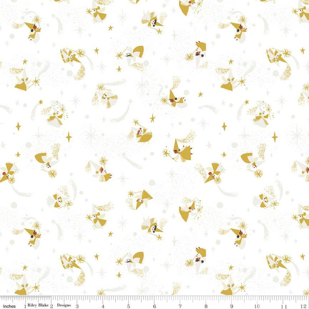 Little Brier Rose Fairies SC11073 White SPARKLE - Riley Blake Designs - Fairy Godmothers Antique Gold SPARKLE - Quilting Cotton Fabric