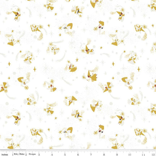 SALE Little Brier Rose Fairies SC11073 White SPARKLE - Riley Blake Designs - Fairy Godmothers Antique Gold SPARKLE - Quilting Cotton Fabric