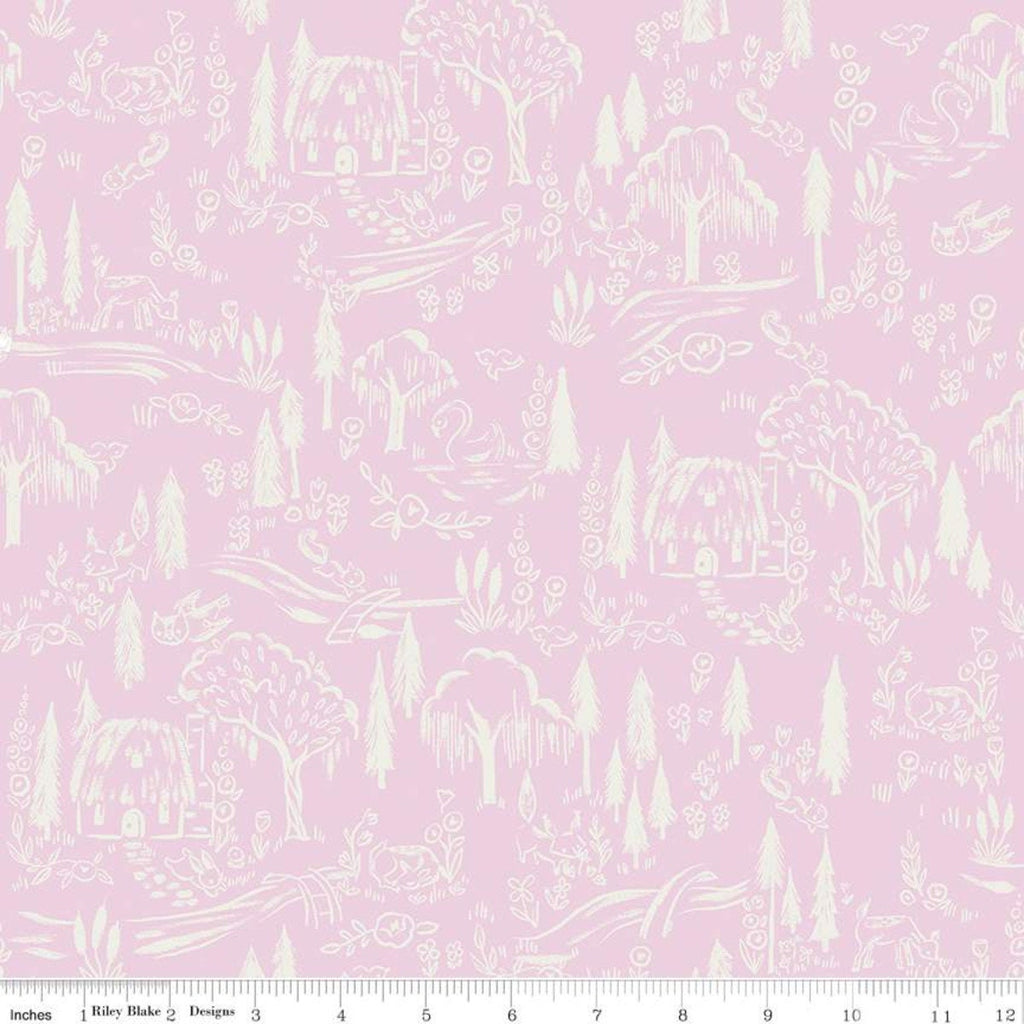 SALE Little Brier Rose Woodland C11074 Pink - Riley Blake Designs - Houses Trees Animals Forest - Quilting Cotton Fabric
