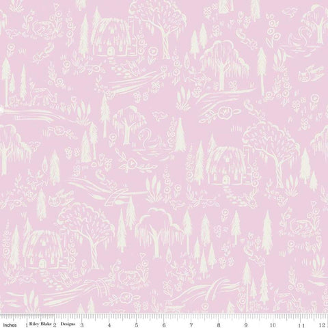 SALE Little Brier Rose Woodland C11074 Pink - Riley Blake Designs - Houses Trees Animals Forest - Quilting Cotton Fabric