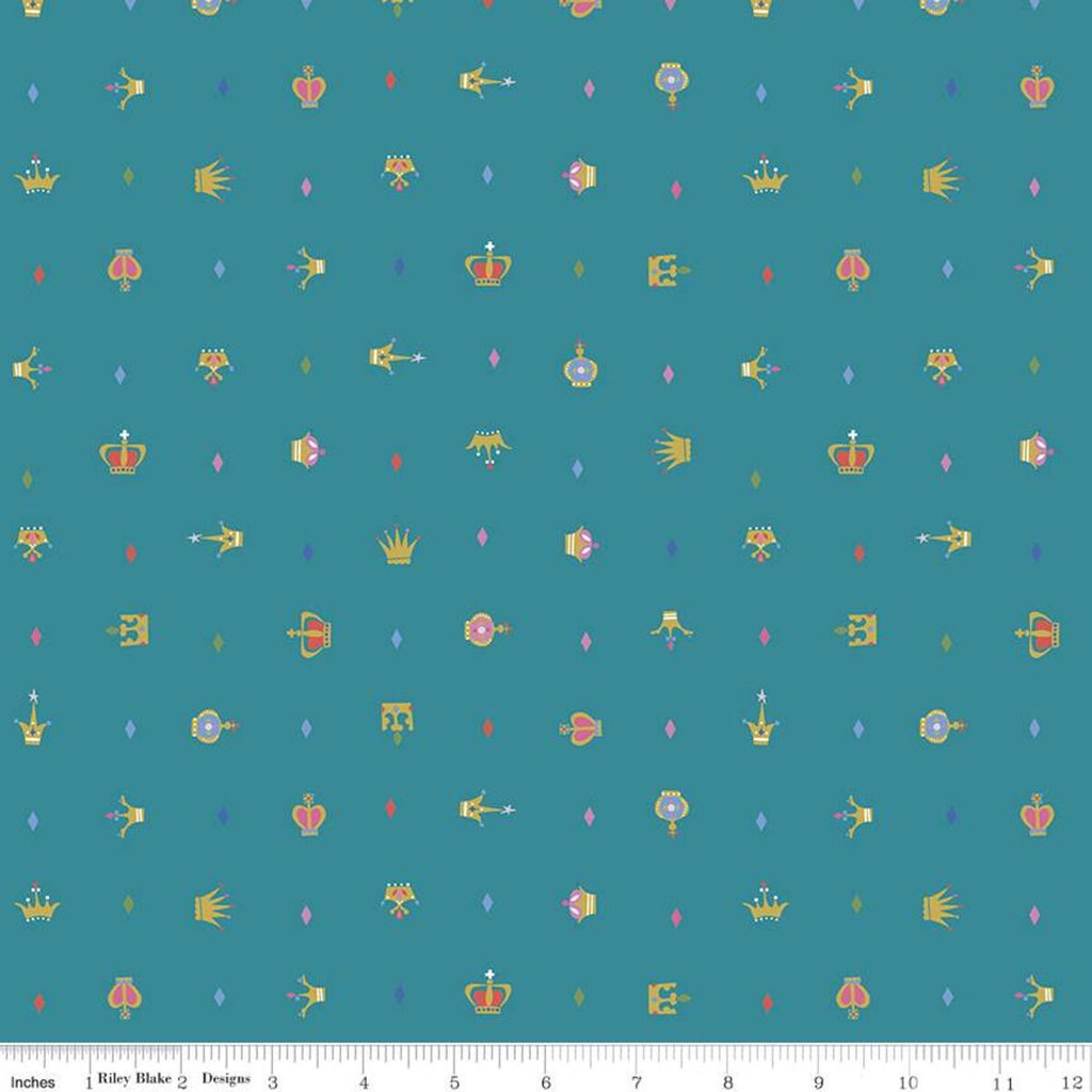 CLEARANCE Little Brier Rose Crown SC11075 Teal SPARKLE - Riley Blake - Antique Gold SPARKLE - Quilting Cotton Fabric