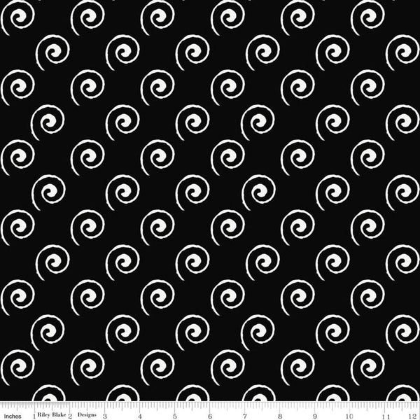 SALE Coffee Chalk Steam Swirl C11038 Black - Riley Blake Designs - Chalk-Drawn Swirls - Quilting Cotton Fabric