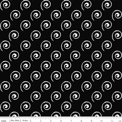 SALE Coffee Chalk Steam Swirl C11038 Black - Riley Blake Designs - Chalk-Drawn Swirls - Quilting Cotton Fabric