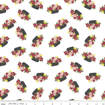 CLEARANCE Petals & Pedals Baskets C11141 White - Riley Blake Designs - Floral Flowers - Quilting Cotton Fabric