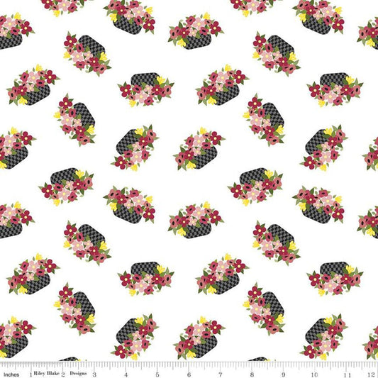 CLEARANCE Petals & Pedals Baskets C11141 White - Riley Blake Designs - Floral Flowers - Quilting Cotton Fabric