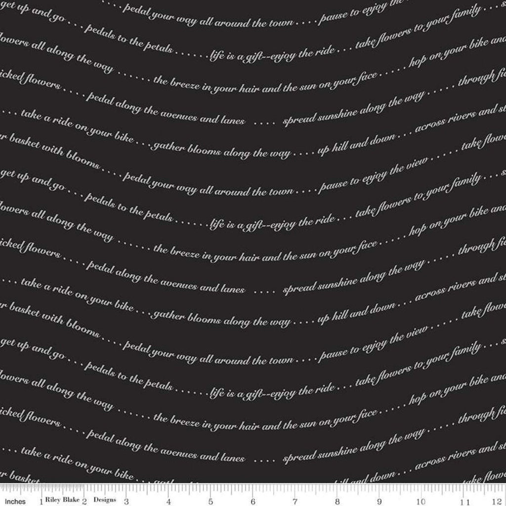 Fat Quarter End of Bolt - Petals and Pedals Text C11142 Black - Riley Blake Designs - White Words Phrases on Black - Quilting Cotton Fabric