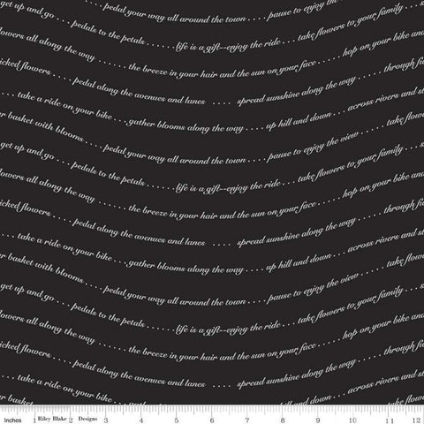 Fat Quarter End of Bolt - SALE Petals and Pedals Text C11142 Black - Riley Blake - White Words Phrases on Black - Quilting Cotton Fabric
