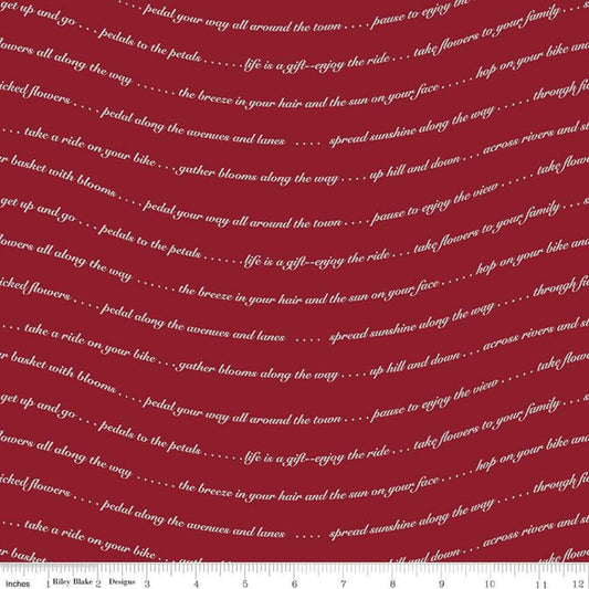 SALE Petals & Pedals Text C11142 Red - Riley Blake Designs - White Words Phrases on Red - Quilting Cotton Fabric