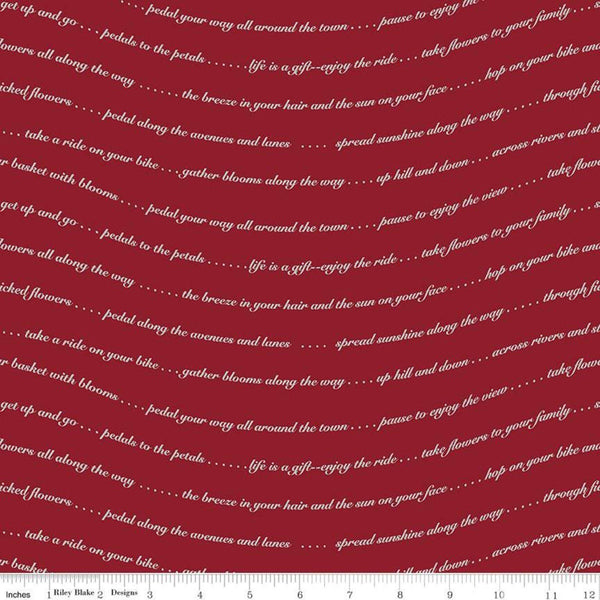 SALE Petals and Pedals Text C11142 Red - Riley Blake Designs - White Words Phrases on Red - Quilting Cotton Fabric