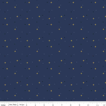 DEAL Sparkler SC650 Navy SPARKLE - Riley Blake Designs - Plus Signs Gold SPARKLE Metallic Blue - Quilting Cotton Fabric