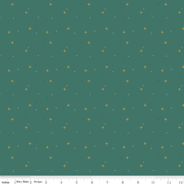 SALE Sparkler SC650 Jade SPARKLE - Riley Blake Designs - Plus Signs Gold SPARKLE Metallic Green - Quilting Cotton Fabric