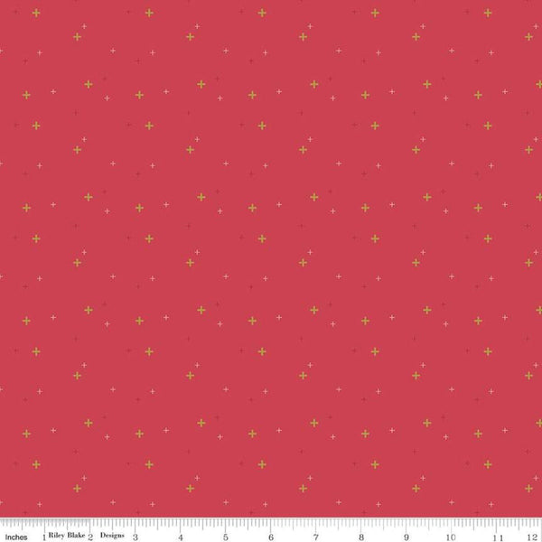 SALE Sparkler SC650 Cayenne SPARKLE - Riley Blake Designs - Plus Signs Gold SPARKLE Metallic Red - Quilting Cotton Fabric