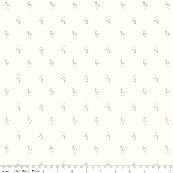 Hush Hush Pink Lady C11161 - Riley Blake Designs - Low Volume Flamingos Cream  - Quilting Cotton Fabric