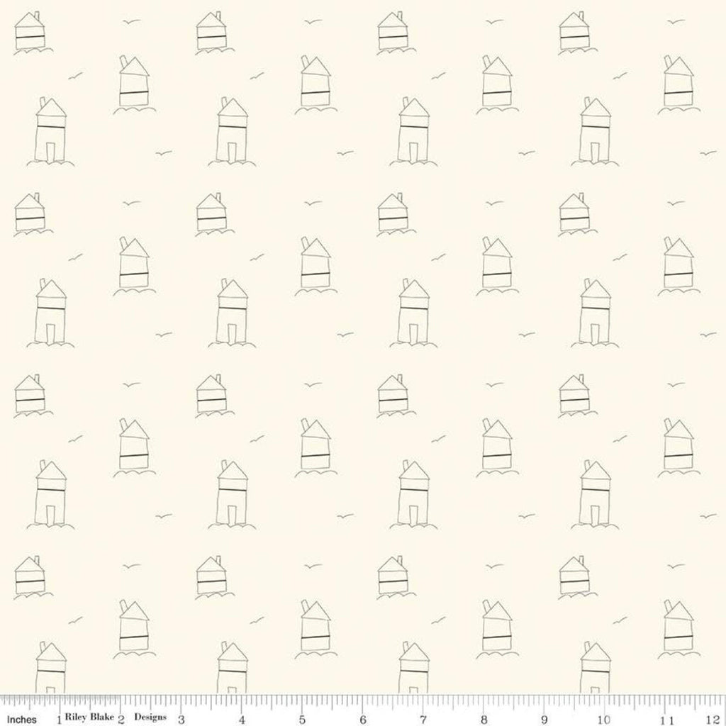 Hush Hush Homemade C11162 - Riley Blake Designs - Low Volume Outlined Houses Cream  - Quilting Cotton Fabric
