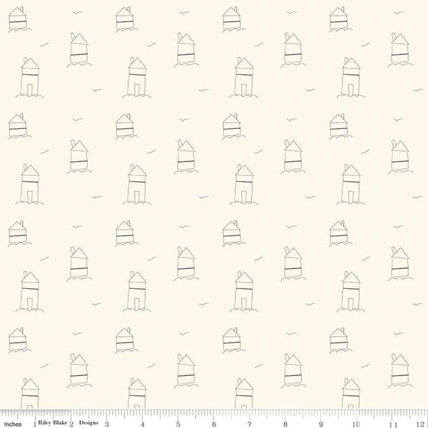 Hush Hush Homemade C11162 - Riley Blake Designs - Low Volume Outlined Houses Cream  - Quilting Cotton Fabric