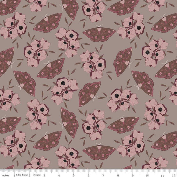 31" End of Bolt - CLEARANCE Sonnet Dusk Moths C11292 Taupe - Riley Blake Designs - Floral Flowers - Quilting Cotton Fabric