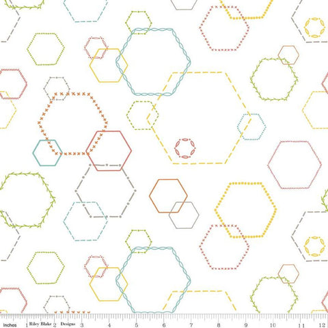 SALE Hush Hush Embroidered Hexies C11180 - Riley Blake Designs - Low Volume PRINTED Hexagons White - Quilting Cotton Fabric
