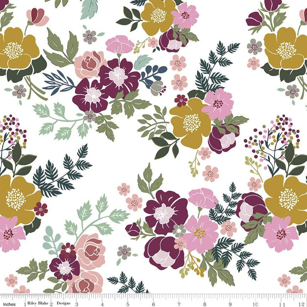 23" End of Bolt Piece - Whimsical Romance Main C11080 White - Riley Blake Designs - Floral Flowers - Quilting Cotton Fabric