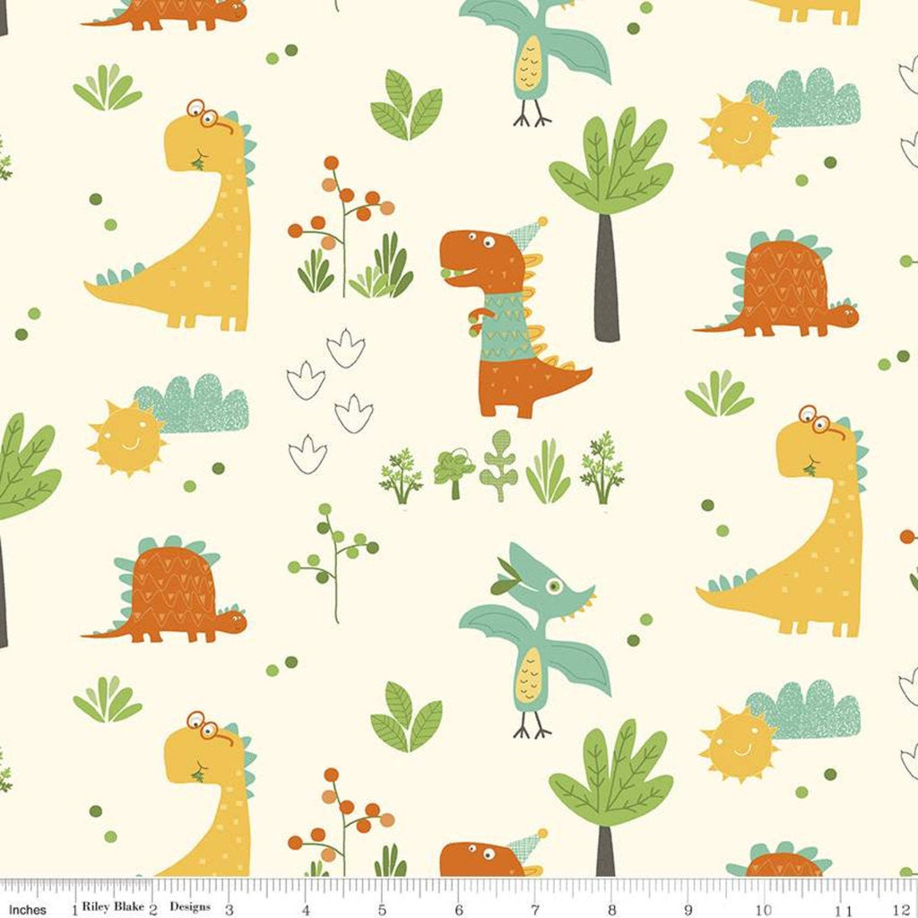 Eat Your Veggies! Main C11110 Cream - Riley Blake Designs - Dinosaurs Trees Children's Juvenile - Quilting Cotton Fabric