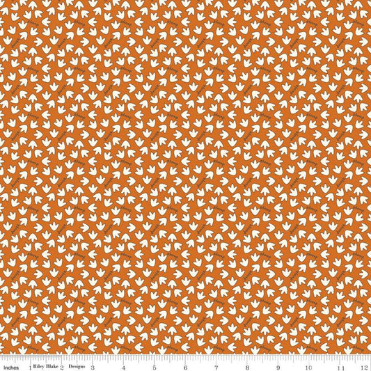 SALE Eat Your Veggies! Tracks C11116 Orange - Riley Blake Designs - Dinosaur Tracks Stomp Children's - Quilting Cotton Fabric