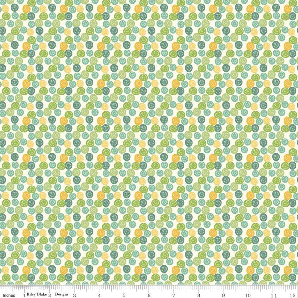 Fat Quarter End of Bolt - Eat Your Veggies! Dots C11117 Teal - Riley Blake - Polka Dots with Swirl Children's - Quilting Cotton Fabric