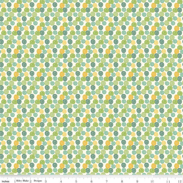 Fat Quarter End of Bolt - SALE Eat Your Veggies! Dots C11117 Teal - Riley Blake - Polka Dots with Swirl Children's - Quilting Cotton Fabric