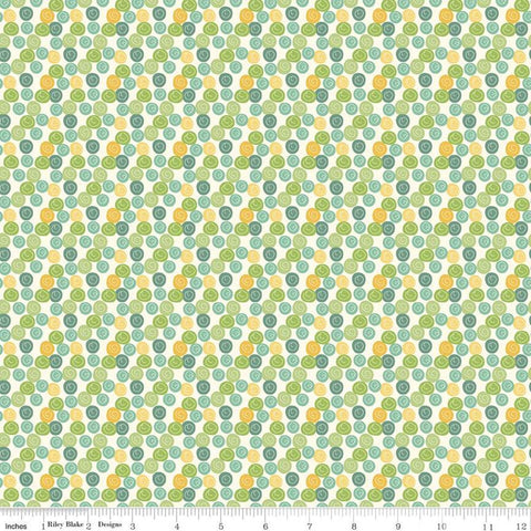Fat Quarter End of Bolt - Eat Your Veggies! Dots C11117 Teal - Riley Blake - Polka Dots with Swirl Children's - Quilting Cotton Fabric
