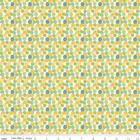 32" End of Bolt - SALE Eat Your Veggies! Dots C11117 Yellow - Riley Blake - Dotted Polka Dots with Swirl Children's - Quilting Cotton Fabric