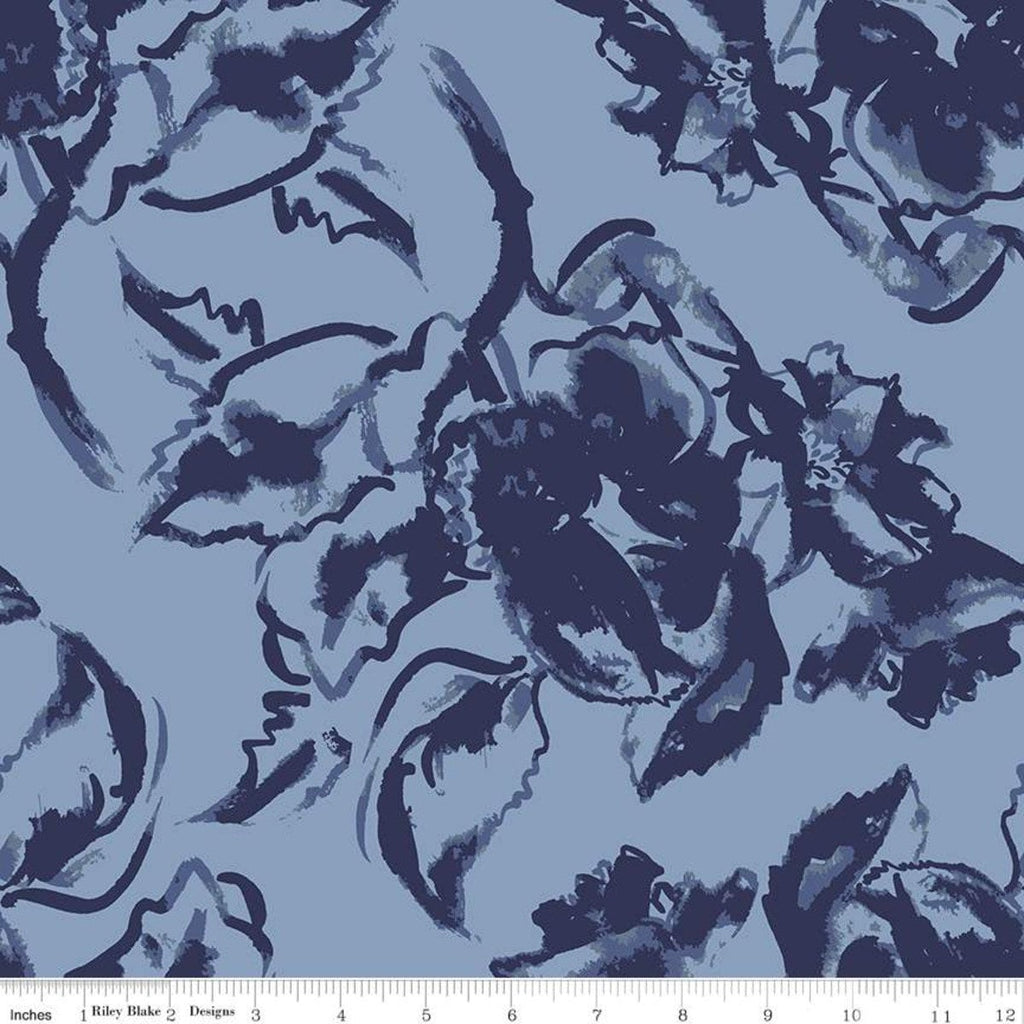 Water Mark Main C11320 Light Blue - Riley Blake Designs - Floral Flowers - Quilting Cotton Fabric