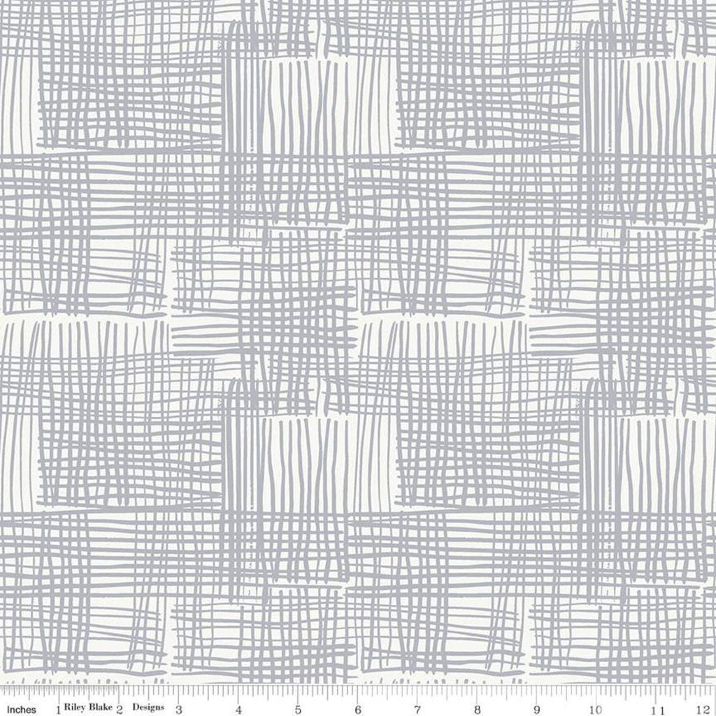 SALE Water Mark Milo C11324 Gray - Riley Blake Designs - Sketched Irregular Grid Gray on White - Quilting Cotton Fabric