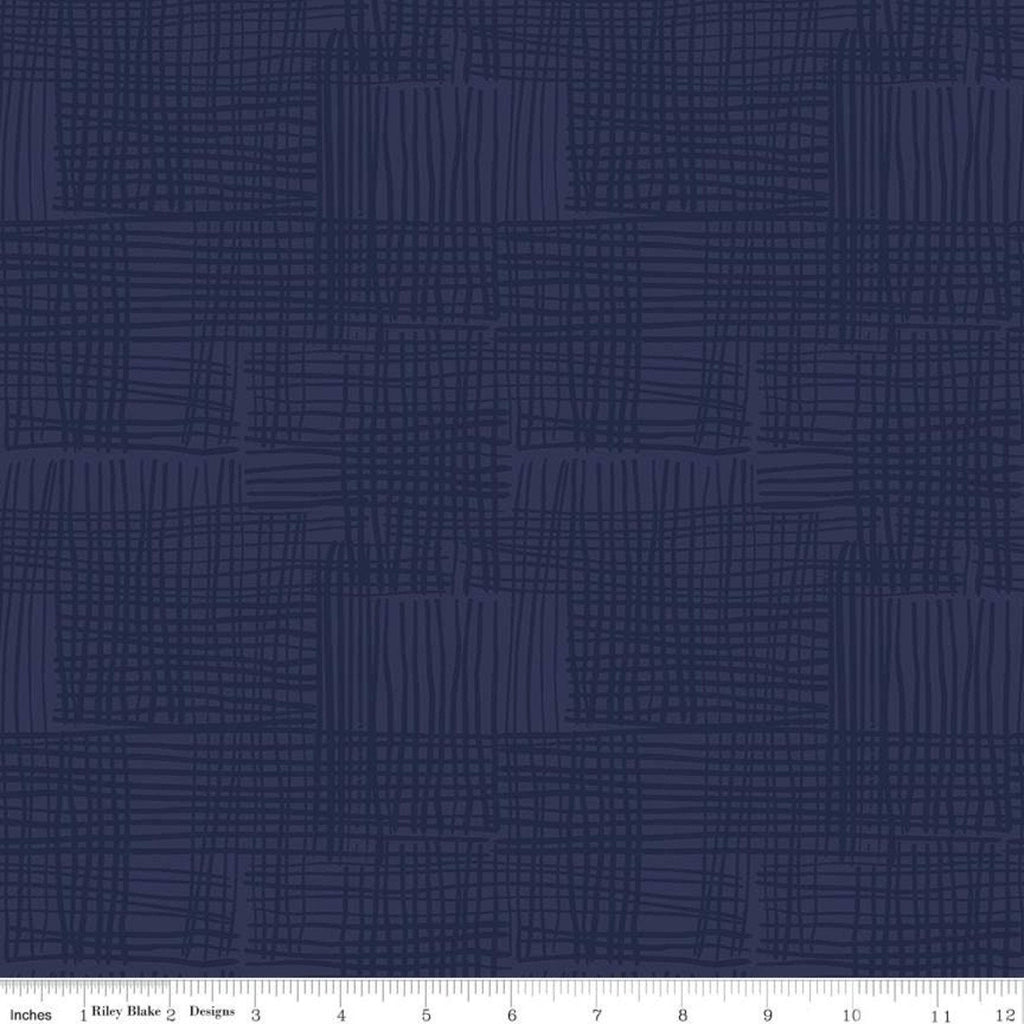 Fat Quarter End of Bolt - Water Mark Milo C11324 Navy - Riley Blake Designs - Sketched Irregular Grid Blue - Quilting Cotton Fabric