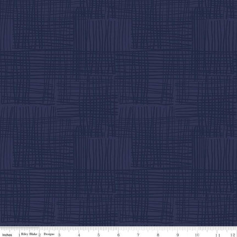 Fat Quarter End of Bolt - Water Mark Milo C11324 Navy - Riley Blake Designs - Sketched Irregular Grid Blue - Quilting Cotton Fabric