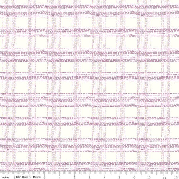 CLEARANCE Community Plaid C11106 Cream - Riley Blake Designs - Dashed Lines - Quilting Cotton Fabric