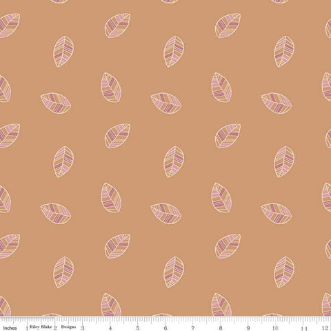 31" End of Bolt Piece - SALE Beneath the Western Sky Leaves C11192 Orange - Riley Blake - Feather-Patterned Leaves - Quilting Cotton Fabric