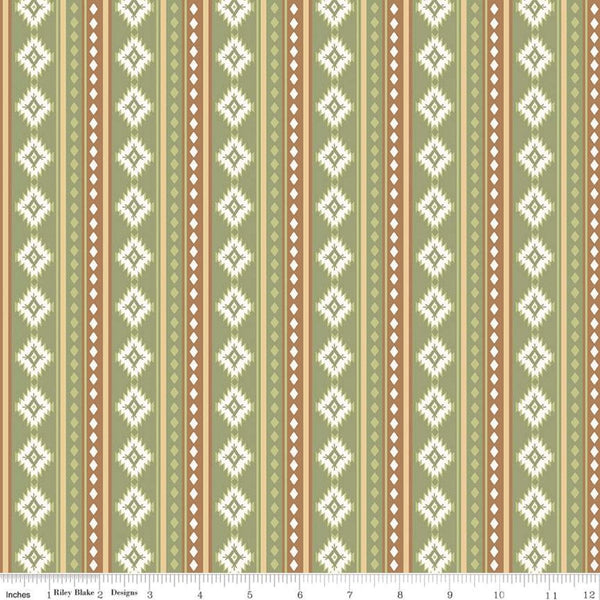 CLEARANCE Beneath the Western Sky Stripes C11193 Green - Riley Blake Designs - Aztec Stripe Striped - Quilting Cotton Fabric