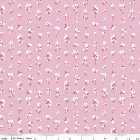CLEARANCE Heartsong Stems C11304 Pink - Riley Blake Designs - Floral Flowers with White - Quilting Cotton Fabric