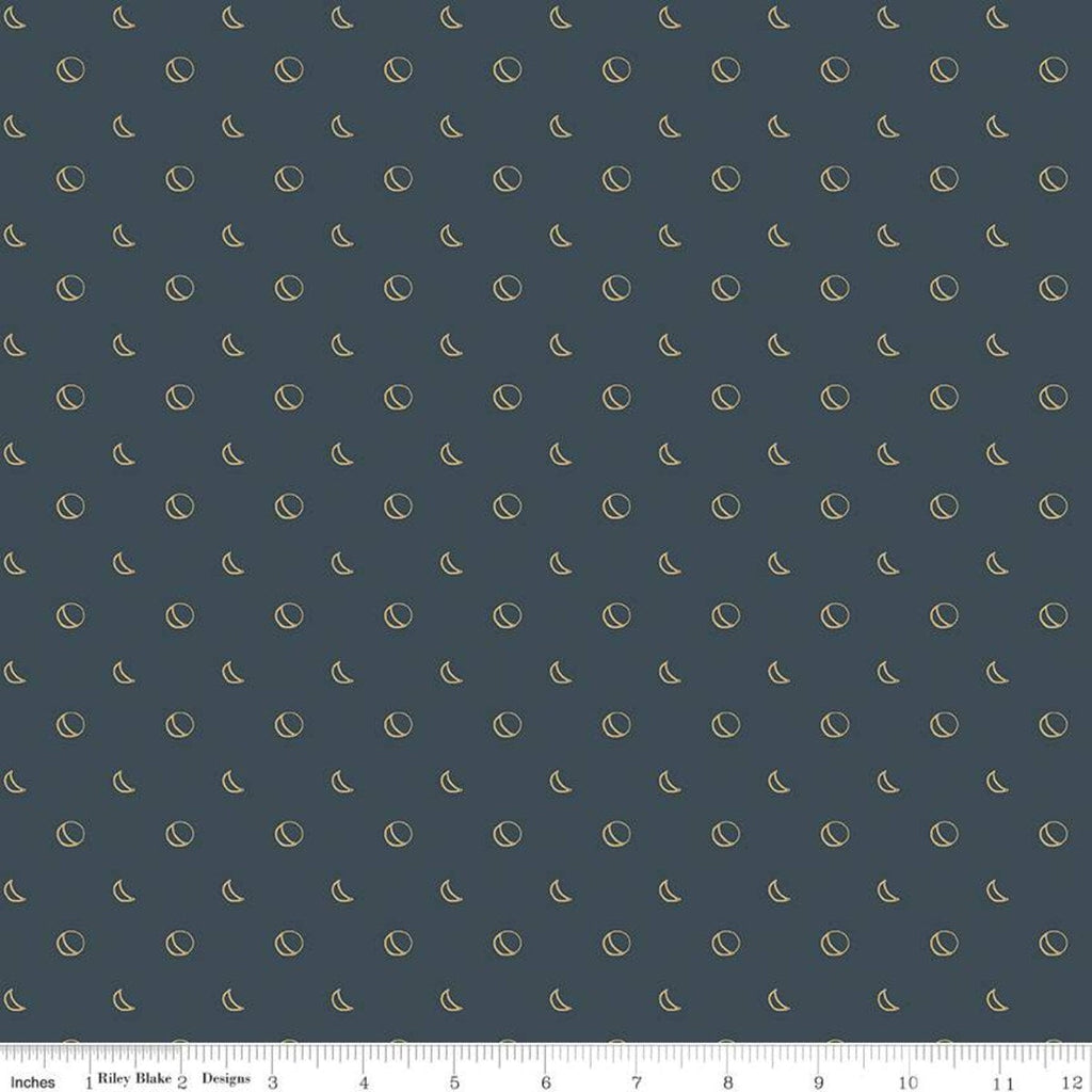 SALE Beneath the Western Sky Moons C11196 Dark Navy - Riley Blake Designs - Outlined Moons Moon Blue - Quilting Cotton Fabric