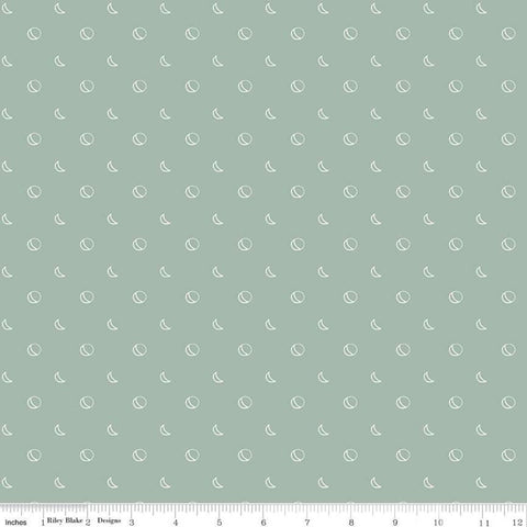 SALE Beneath the Western Sky Moons C11196 Seafoam - Riley Blake Designs - Outlined Moons Moon Green - Quilting Cotton Fabric