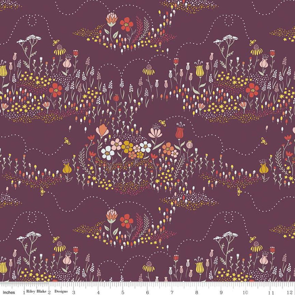 SALE Harmony Buzzing Meadow C11092 Grape - Riley Blake Designs - Floral Flowers Bees Bee Purple - Quilting Cotton Fabric